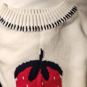 Jessica Simpson Women's Red and Cream Embroidered Strawberry Sweater Size S, New